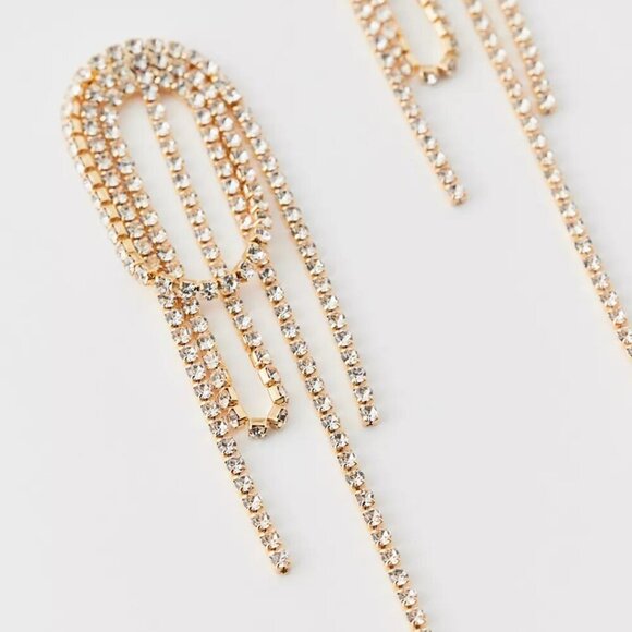 NWT Urban Outfitters Colette Draped Rhinestone Gold Earrings - Picture 3 of 4